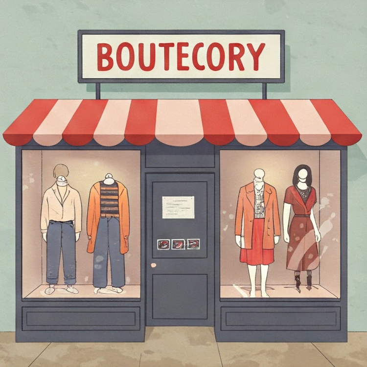 boutique แปลว่า ร้านขายเครื่องแต่งกายที่นำสมัย