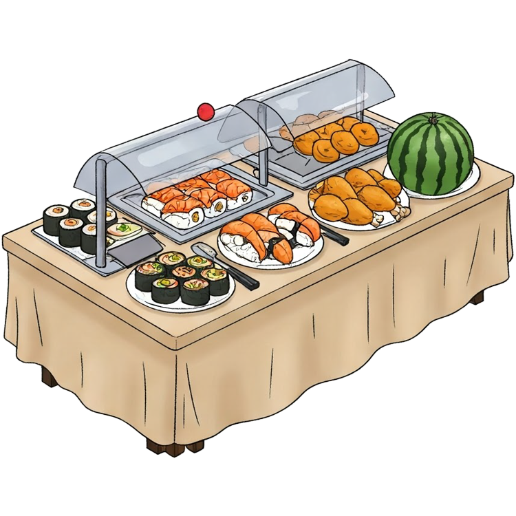 buffet แปลว่า อาหารที่ลูกค้าต้องบริการตัวเอง