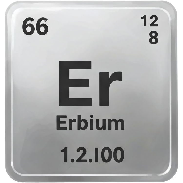 erbium แปลว่า ธาตุโลหะสีเงินใช้ผสมในสิ่งอื่นเพื่อทำให้เกิดสี (Er)