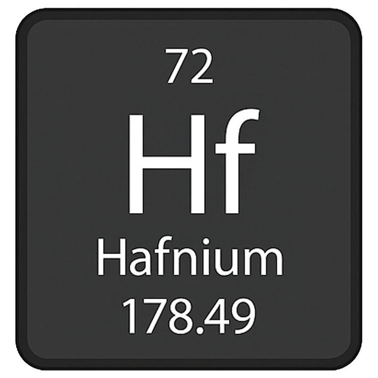 hafnium แปลว่า ธาตุโลหะชนิดหนึ่งที่มี 4 วาเลนซี (Hf)
