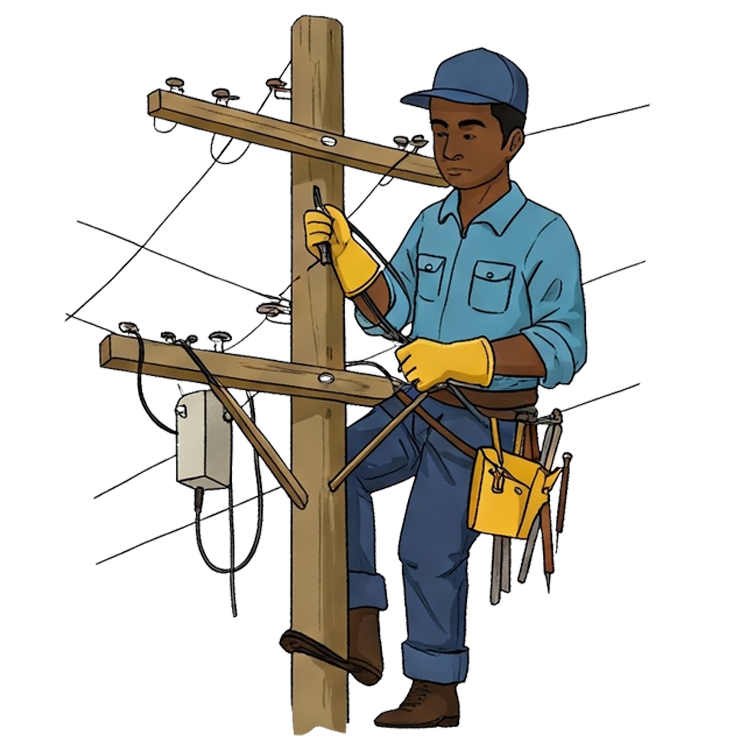 lineman แปลว่า ช่างติดตั้งและซ่อมสายไฟหรือโทรศัพท์