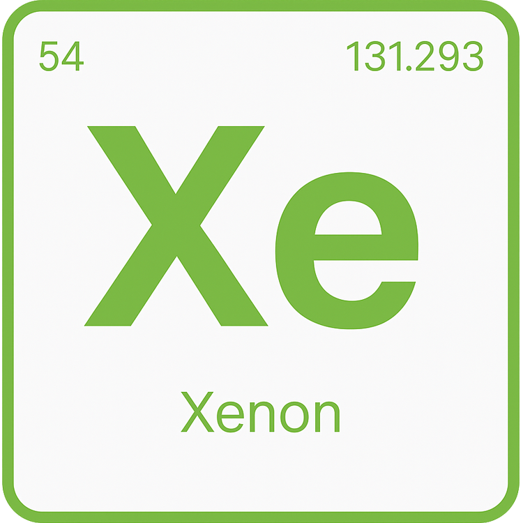 xenon แปลว่า ธาตุประเภทก๊าซชนิดหนึ่ง (Xe)