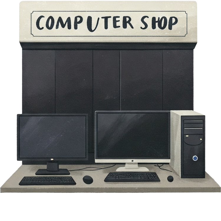 computer shop แปลว่า ร้านคอมพิวเตอร์