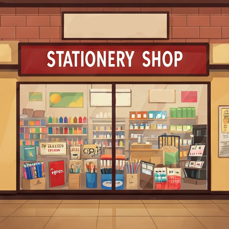 stationery shop แปลว่า ร้านขายเครื่องเขียน