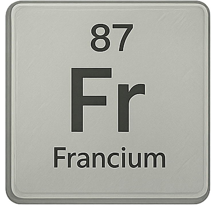 francium แปลว่า ธาตุกัมมันตรังสี (Fr)