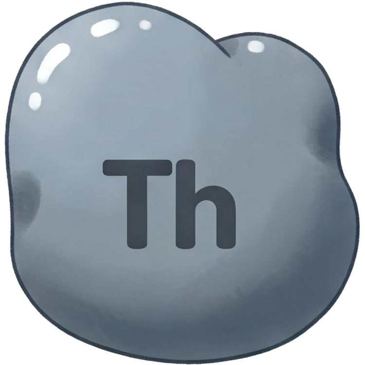 thorium แปลว่า ธาตุโลหะกัมมันตรังสี มีสีเทาเข้ม (Th)