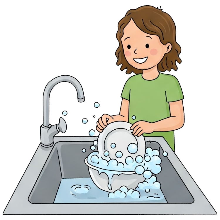 wash dishes แปลว่า ล้างจาน