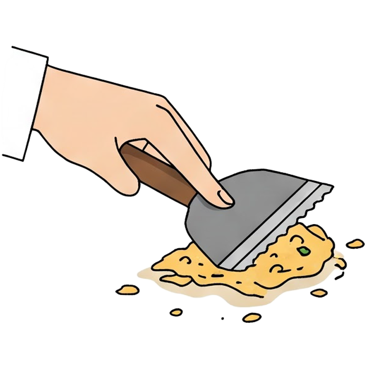 scrape off แปลว่า ขูดให้เป็นชิ้น