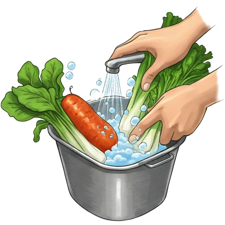 wash vegetables แปลว่า ล้างผัก