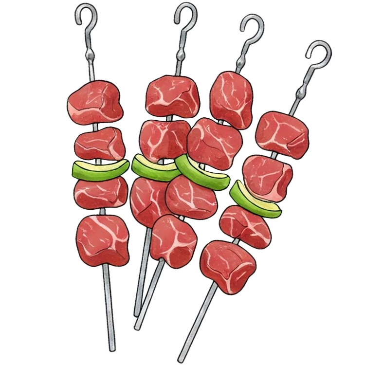 prick with skewer แปลว่า ใช้ไม้เสียบ (เช่นทำบาร์บีคิว)