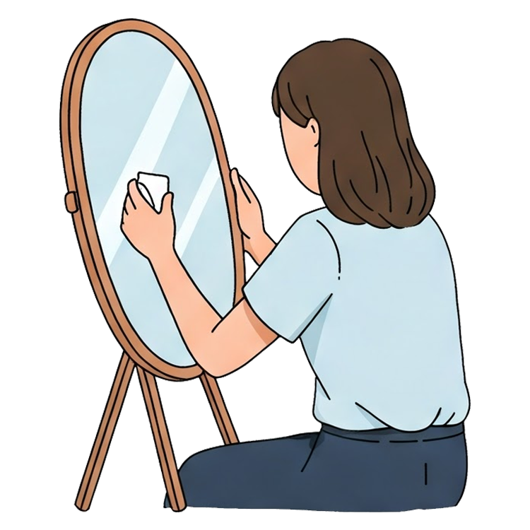 look in the mirror แปลว่า ส่องกระจก