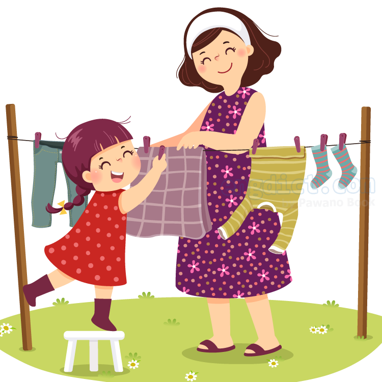 hang the clothes (แฮง เธอะ โคลธซฺ) แปลว่าอะไร? ดูความหมาย ภาพประกอบ