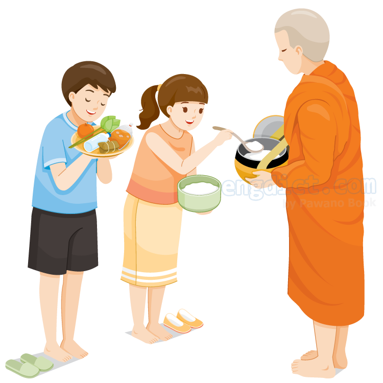 offering food to monks แปลว่า ตักบาตร